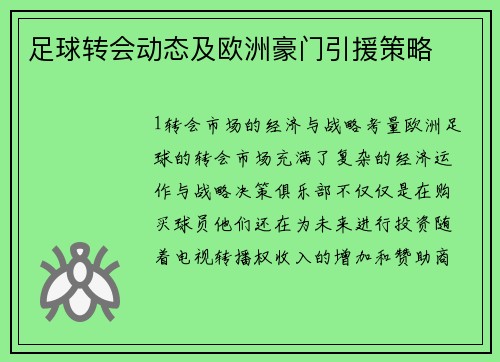 足球转会动态及欧洲豪门引援策略